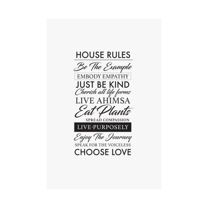 Plant-based Vegan House Rules Premium Matte Vertical Poster  |  Vegan Inspiration Home Decor