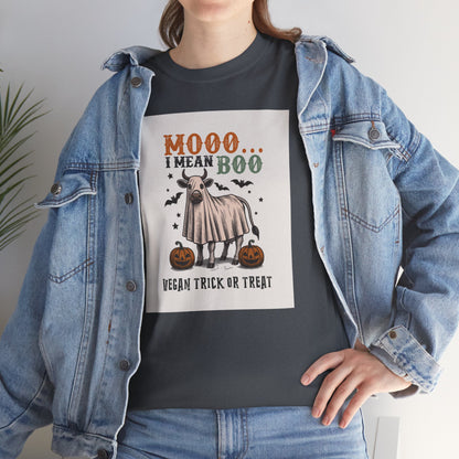 Moo... I mean Boo, Vegan Trick or Treat  |  100% Cotton Halloween Unisex Cotton Vegan Tee