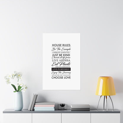 Plant-based Vegan House Rules Premium Matte Vertical Poster  |  Vegan Inspiration Home Decor