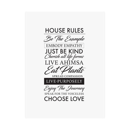 Plant-based Vegan House Rules Premium Matte Vertical Poster  |  Vegan Inspiration Home Decor