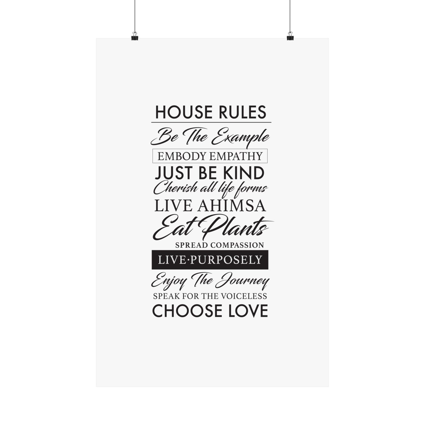 Plant-based Vegan House Rules Premium Matte Vertical Poster  |  Vegan Inspiration Home Decor