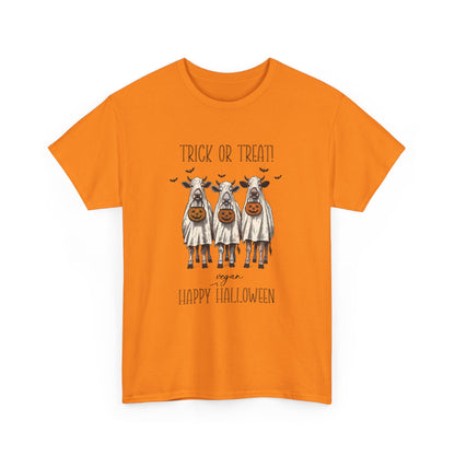 Trick or Treat!  Happy Vegan Halloween  |  Halloween Unisex 100% Cotton Vegan Tee