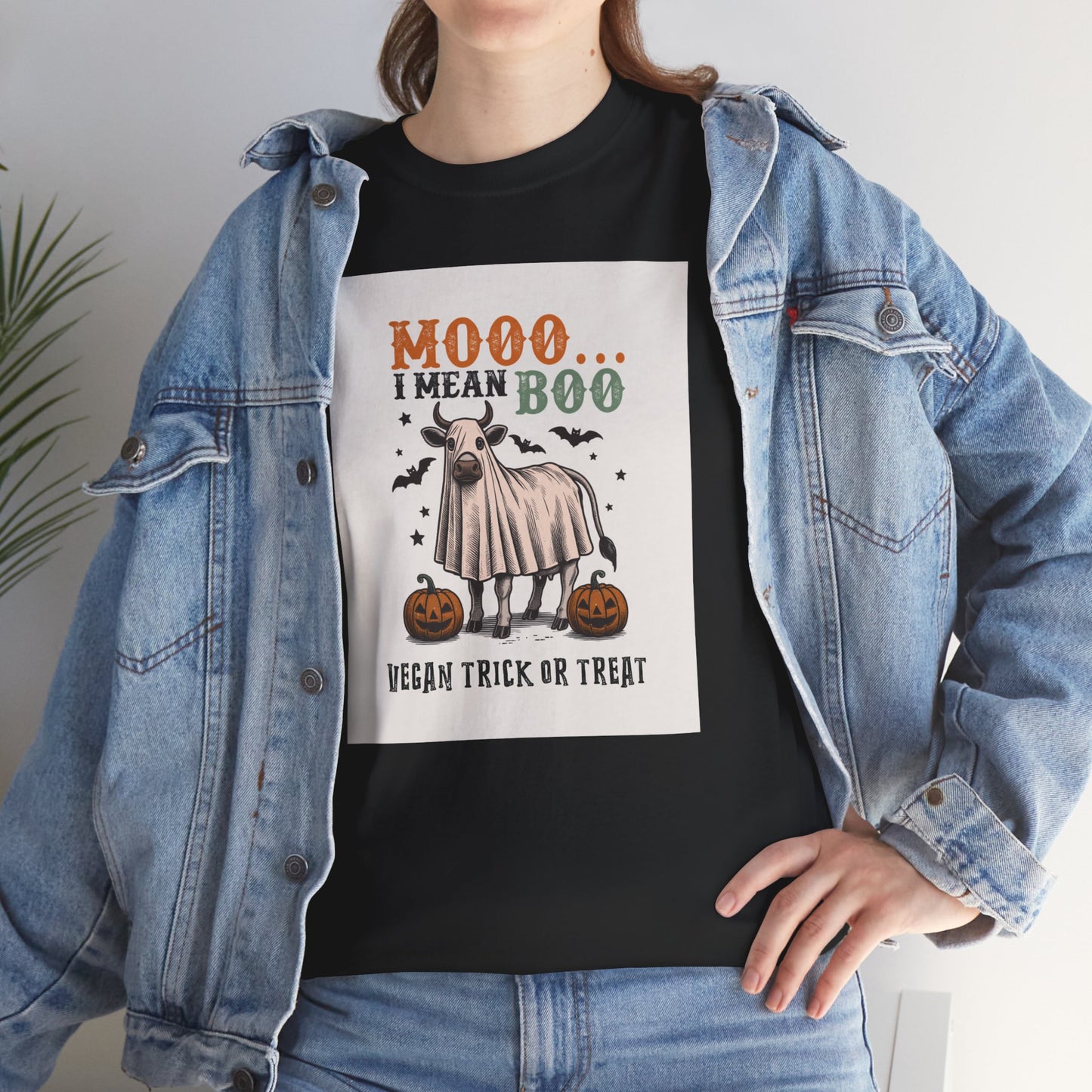 Moo... I mean Boo, Vegan Trick or Treat  |  100% Cotton Halloween Unisex Cotton Vegan Tee