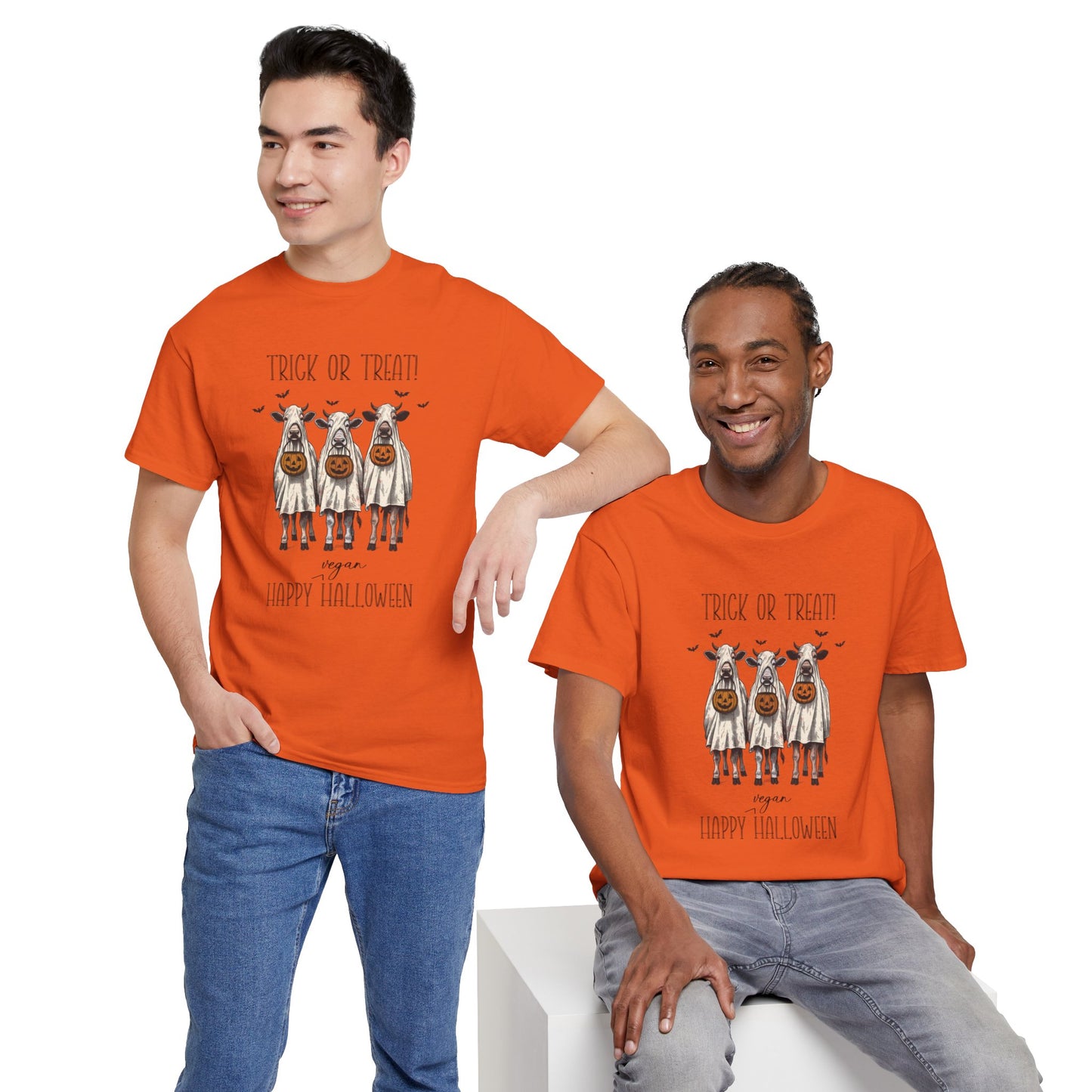 Trick or Treat!  Happy Vegan Halloween  |  Halloween Unisex 100% Cotton Vegan Tee