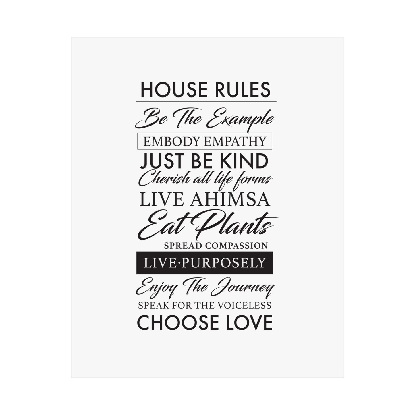 Plant-based Vegan House Rules Premium Matte Vertical Poster  |  Vegan Inspiration Home Decor