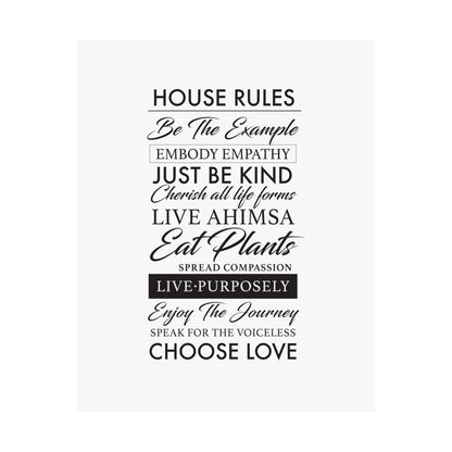 Plant-based Vegan House Rules Premium Matte Vertical Poster  |  Vegan Inspiration Home Decor