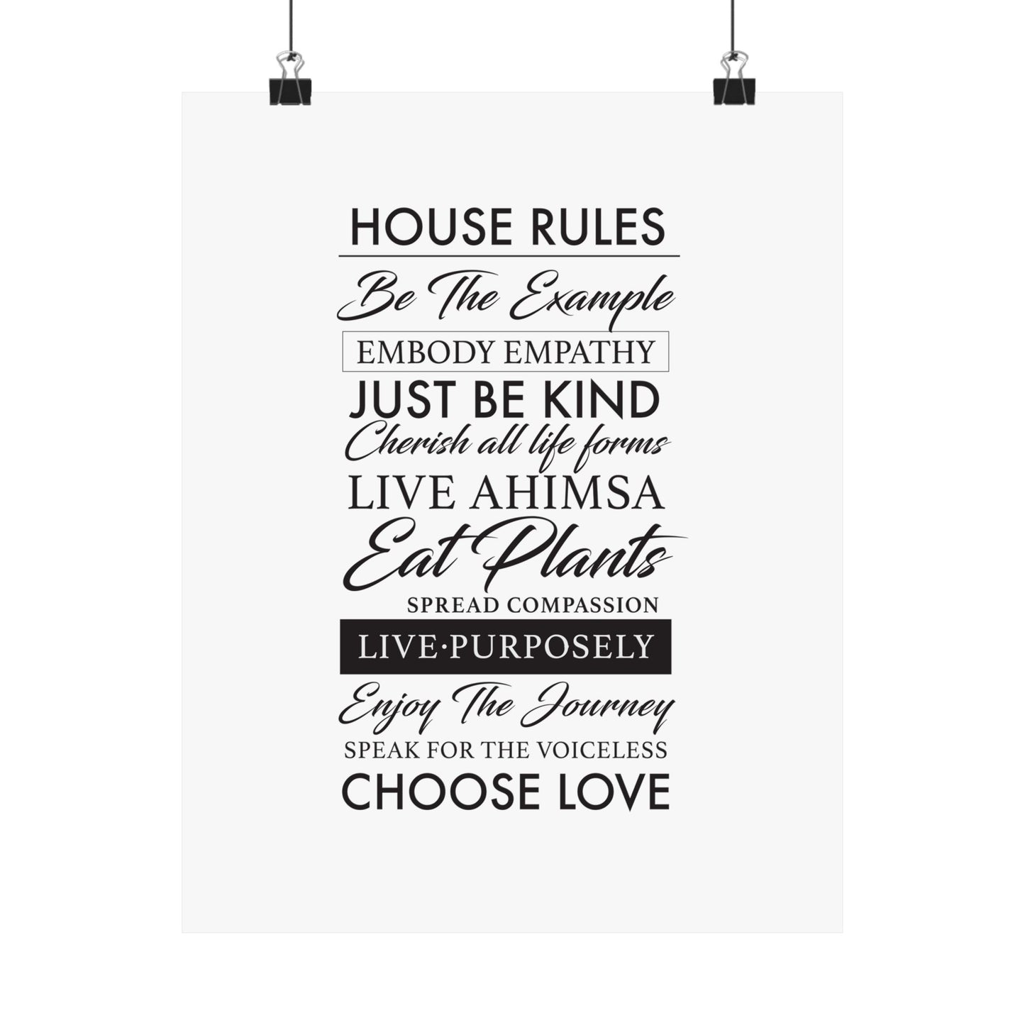 Plant-based Vegan House Rules Premium Matte Vertical Poster  |  Vegan Inspiration Home Decor