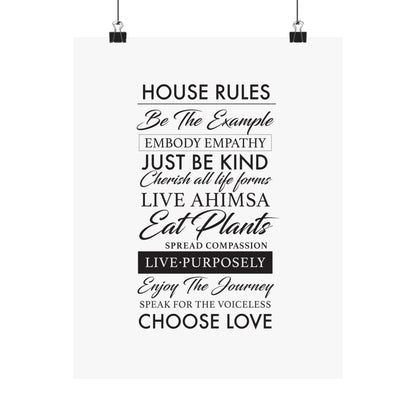 Plant-based Vegan House Rules Premium Matte Vertical Poster  |  Vegan Inspiration Home Decor