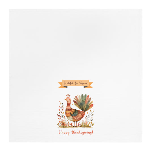 Grateful for Vegans, Happy Thanksgiving! XL Kitchen/Tea Towel Home Decor  |  100% Cotton, Turkey Watercolor Art