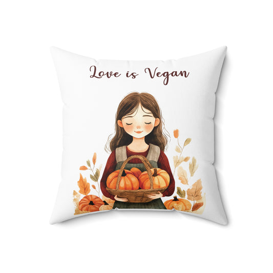 Love is Vegan, Vintage Watercolor Art  |  Square Pillow and Cover