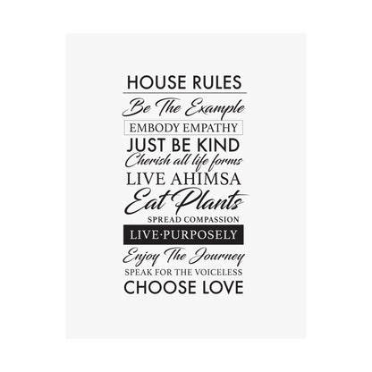 Plant-based Vegan House Rules Premium Matte Vertical Poster  |  Vegan Inspiration Home Decor