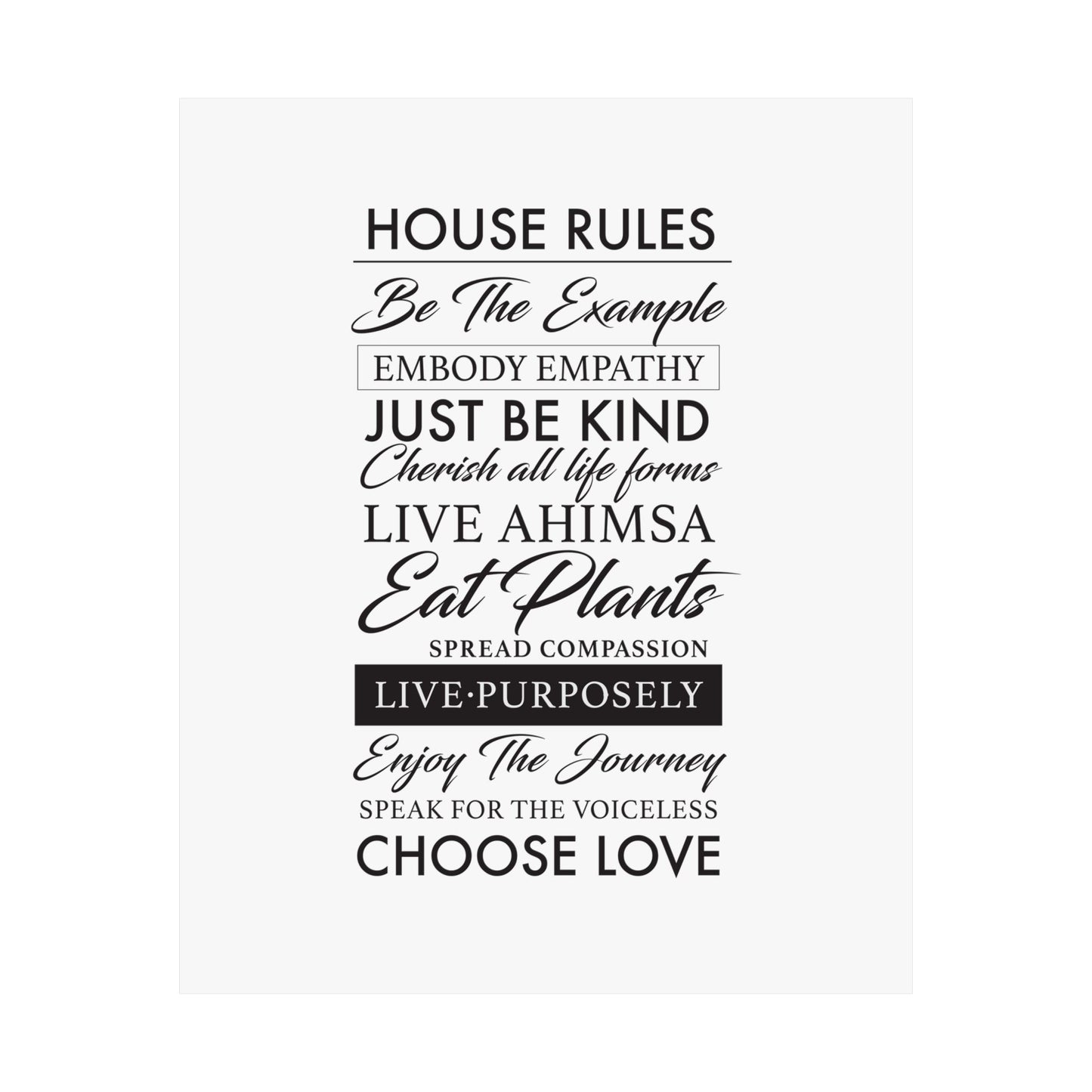 Plant-based Vegan House Rules Premium Matte Vertical Poster  |  Vegan Inspiration Home Decor