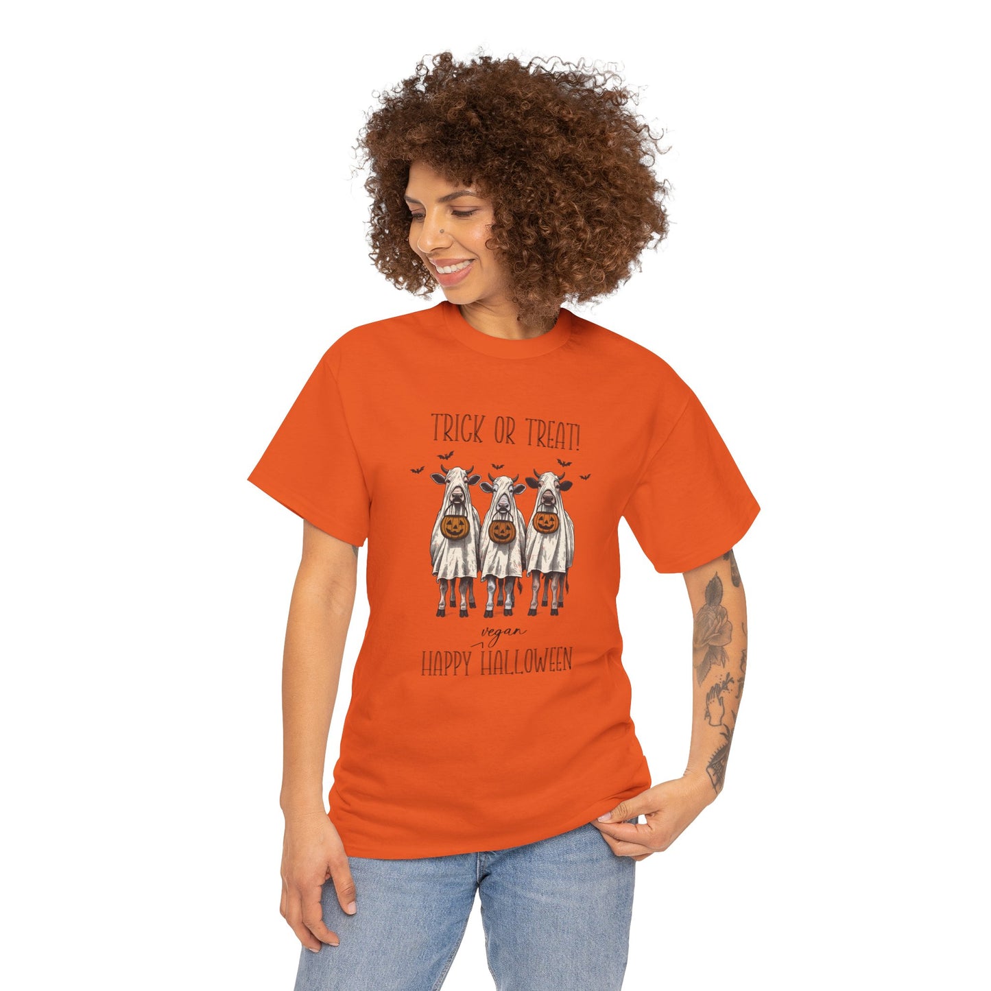 Trick or Treat!  Happy Vegan Halloween  |  Halloween Unisex 100% Cotton Vegan Tee